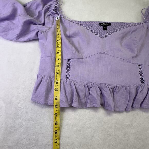 Express Off Shoulder Peplum Corset Cropped Blouse Ruffle Hem Purple Size XL - Picture 14 of 14